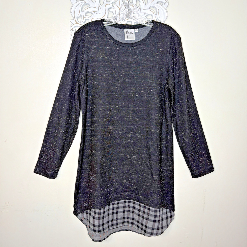 FINLEY Women's SMALL Dress Pullover Long Sleeves Heathered BLACK Made in USA